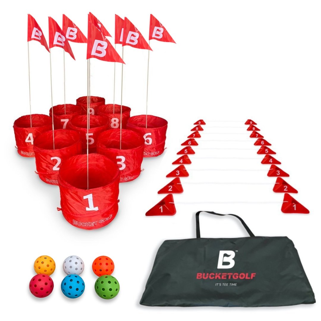 BucketGolf Game 9 Hole Portable Backyard Yard Golf Game Elevate